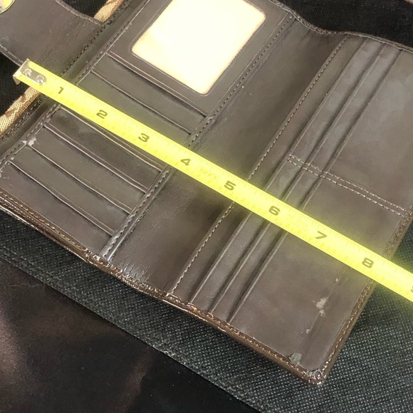 COACH Brown Monogram Silver Twist Lock Bifold Wallet with Contrasting Stitch - Picture 11 of 17